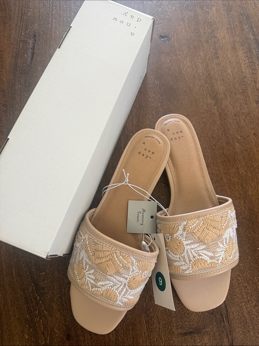 a new day Beige Embroidered Slide Mules
